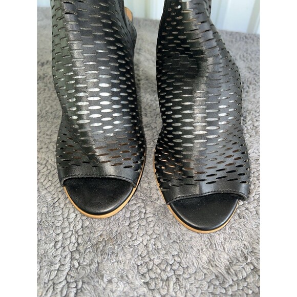 STEVEN MADDEN Nancii Black Perforated Leather Open Toe High Heel Ankle Boots 7.5 - Picture 8 of 11